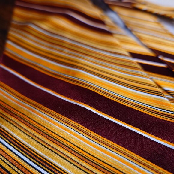 Jones New York Burgandy, Gold, Orange, Silver Striped Silk Tie - Picture 2 of 4